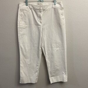 Talbots Women's White Capri Flat Front Size 10 Button Detail Coastal Spring